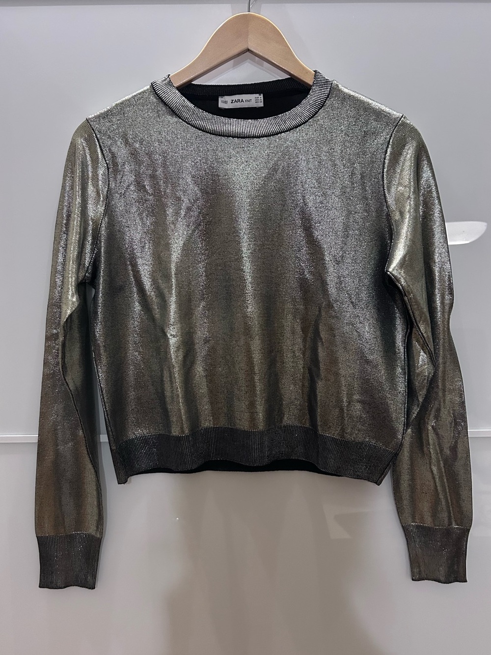 Zara Metallic Crewneck Pullover - Gold